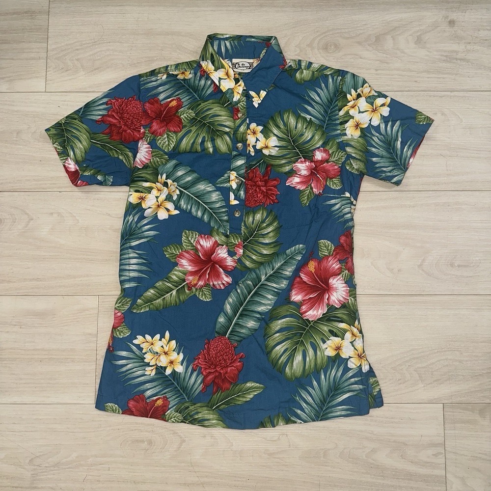 Woman's Go Barefoot Trader Joe's Short Sleeve Button Up Hawaiian Shirt Size XS